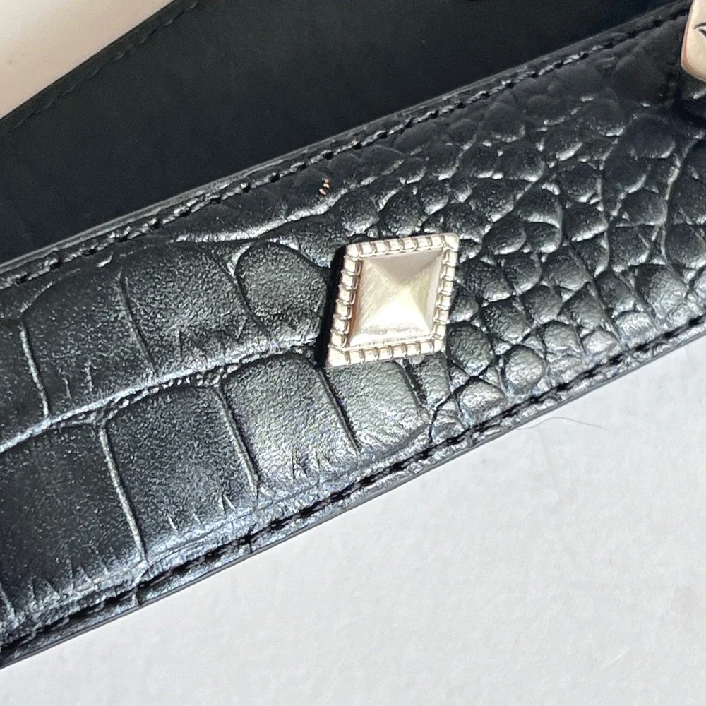Greg Norman Black Croc Embossed Leather Belt Shark Logo Mens Size 36